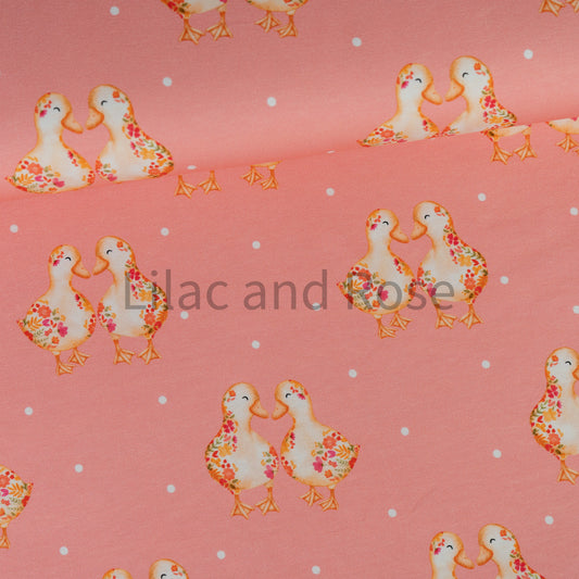 Cotton Jersey - Floral Ducks on Pink (Exclusive)