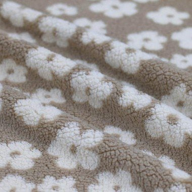 Curly Teddy Fleece - Dark Beige/ Natural Flowers