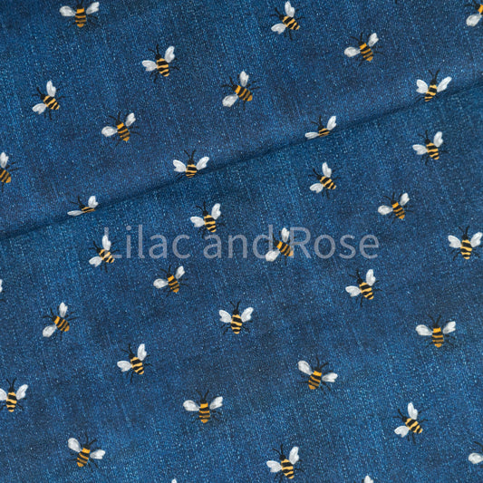 Cotton Jersey - Bees Navy Denim