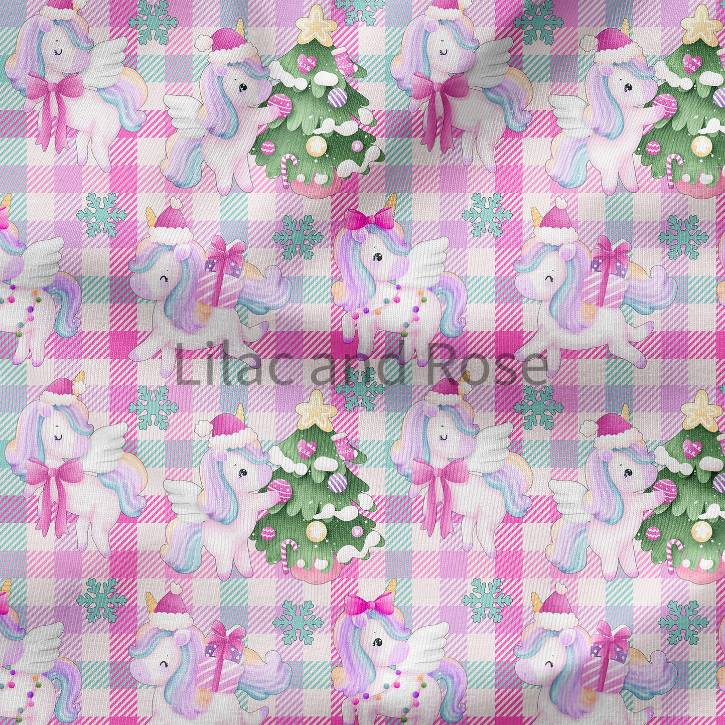 PRE-ORDER - Christmas Unicorns Pink Gingham