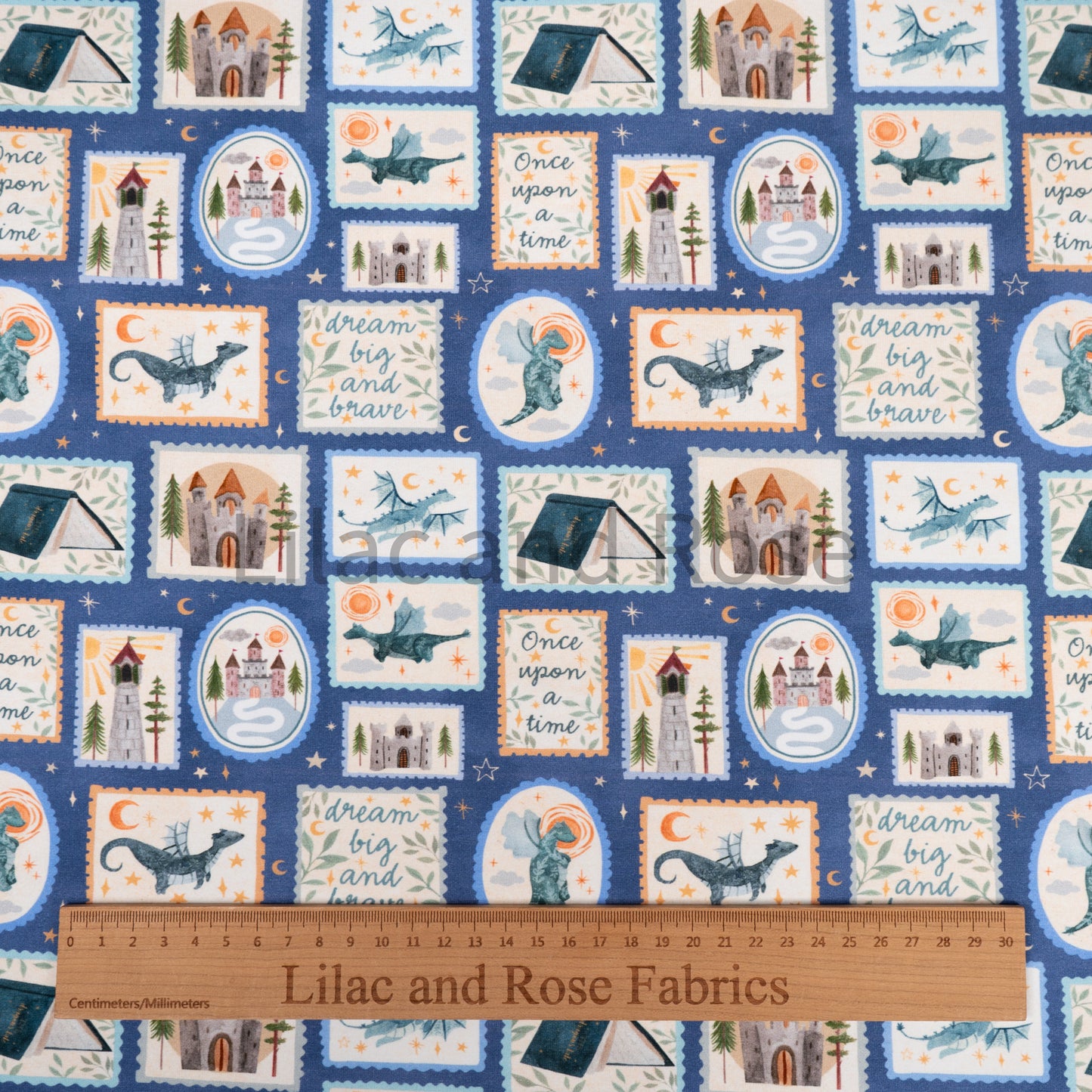 Cotton Jersey - Dragon Stamps in Indigo (Exclusive)
