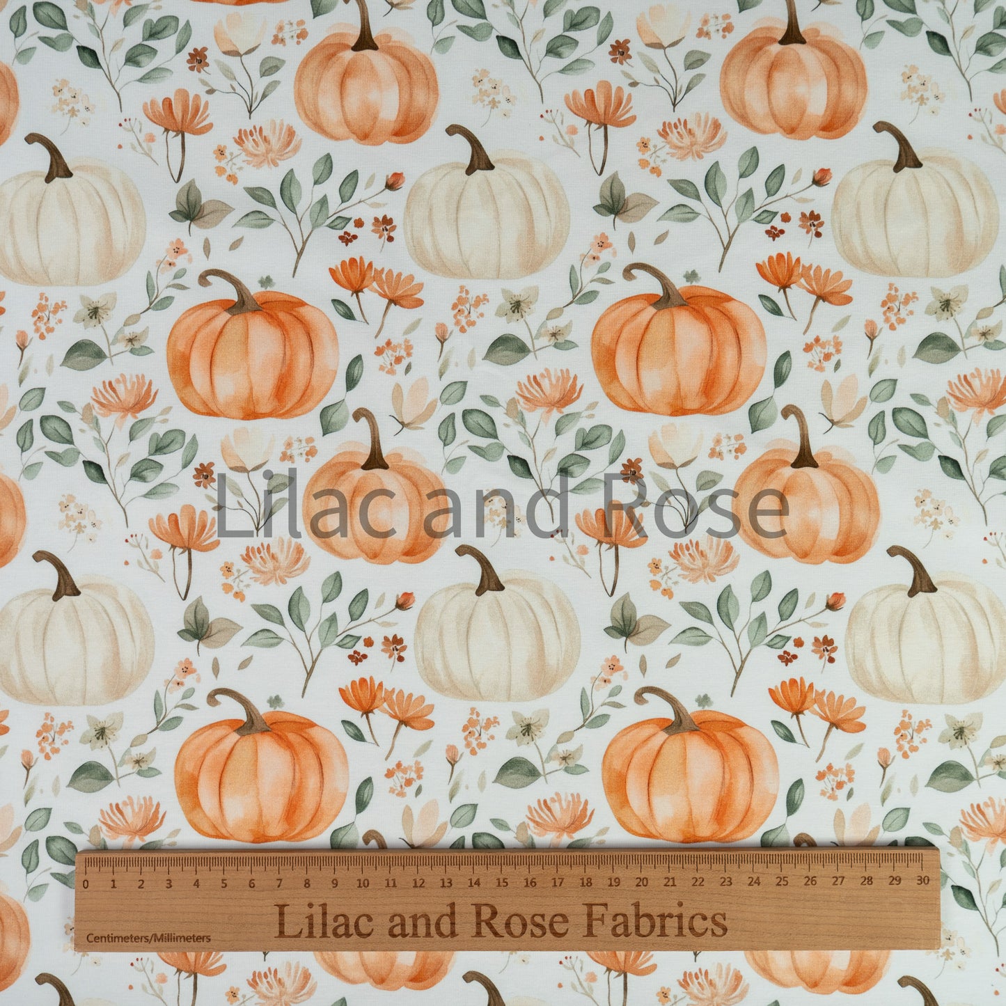 Cotton Jersey - Floral Pumpkins on White
