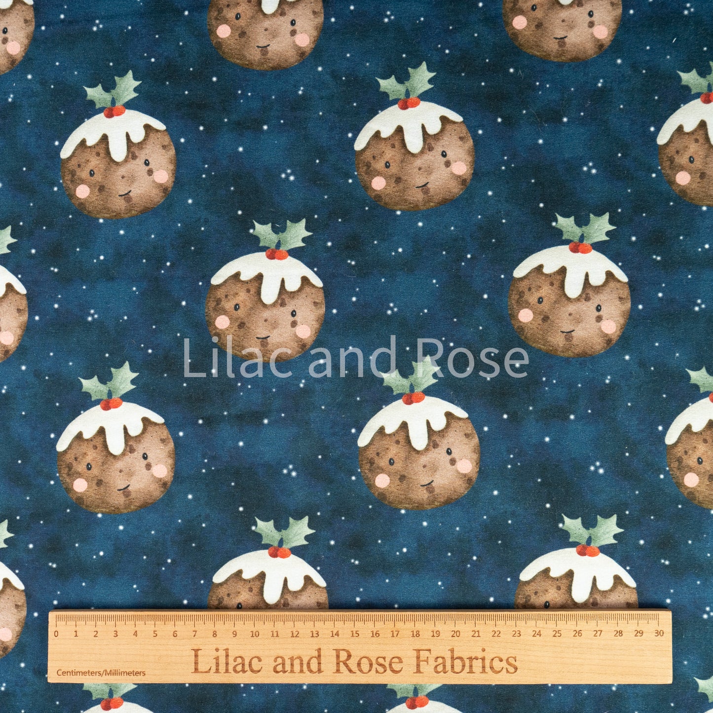 French Terry - Christmas Puddings in Navy