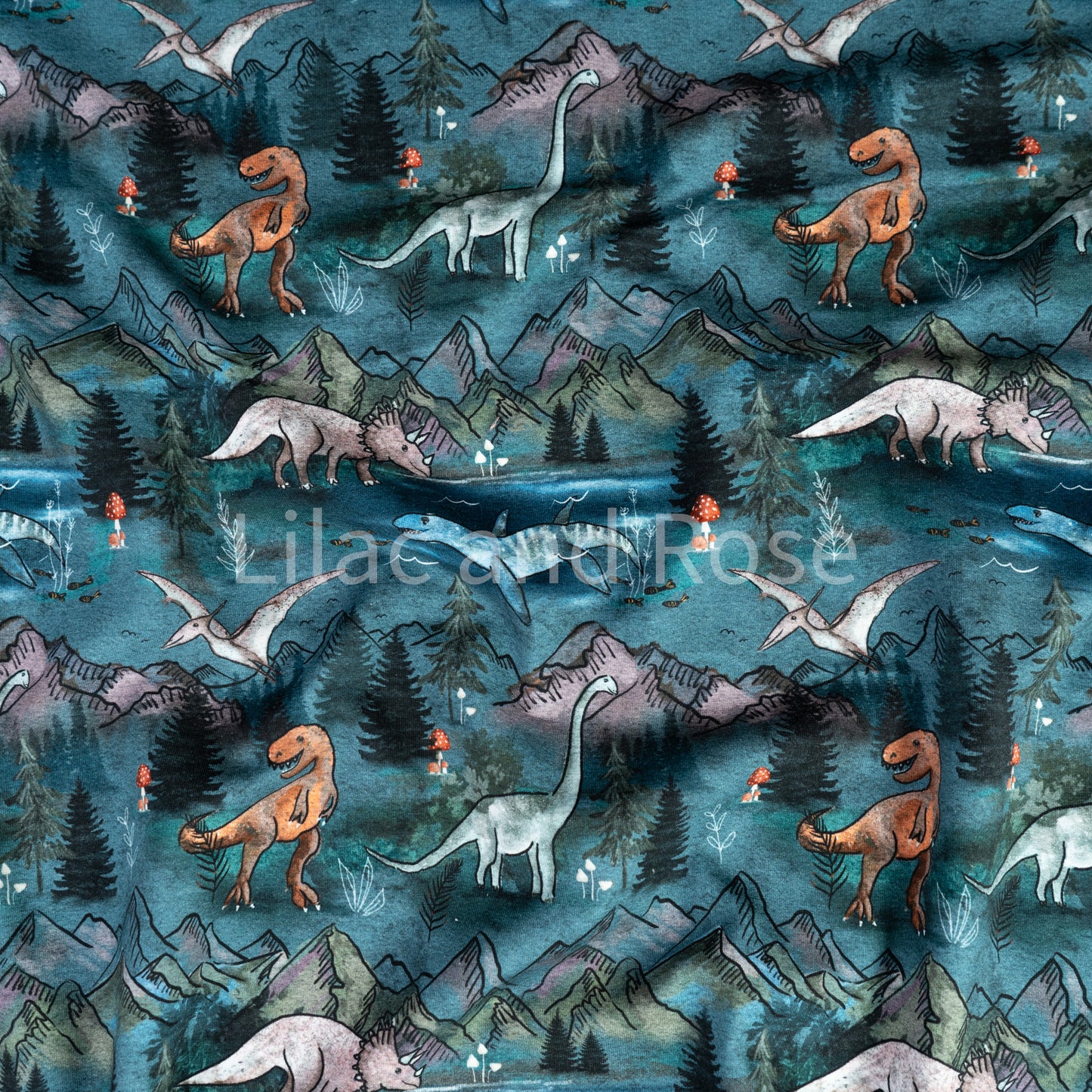 Cotton Jersey - Dino Land in Steel