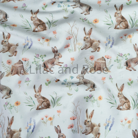 Cotton Jersey - Bunny Hop on White