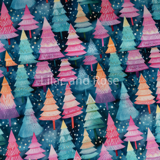 French Terry - Christmas Trees - Pink