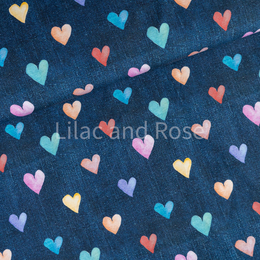 Remnant 62cm - Cotton Jersey - Rainbow Hearts Denim