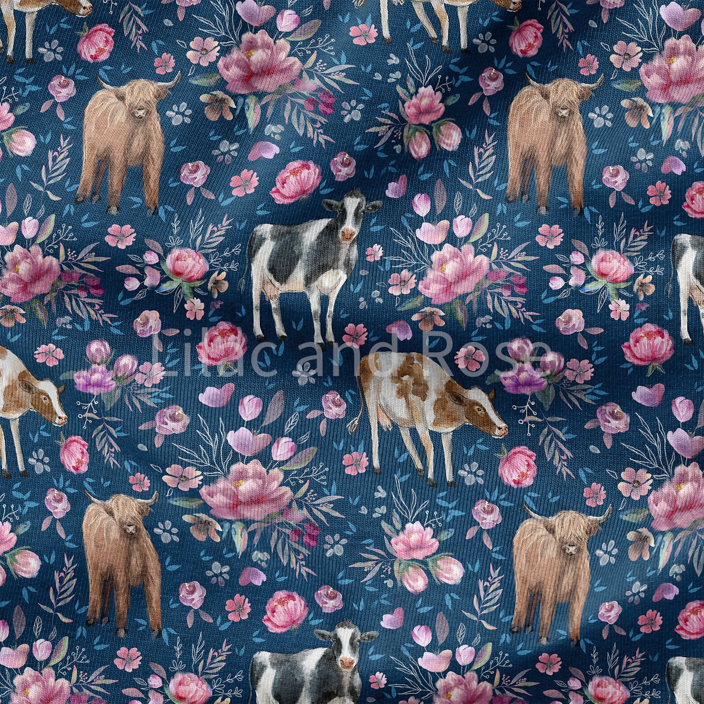 PRE-ORDER - Floral Cows on Navy