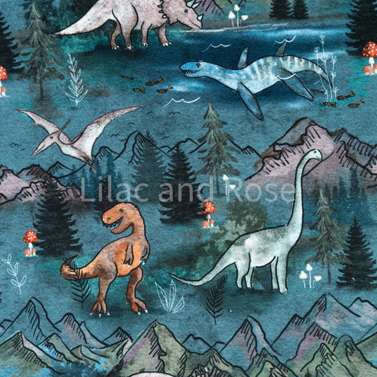 Cotton Jersey - Dino Land in Steel