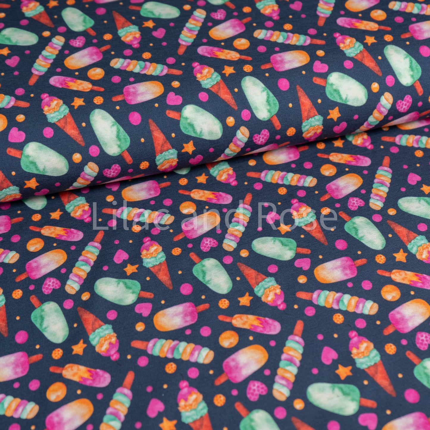 Cotton Jersey - Ice Creams on Navy