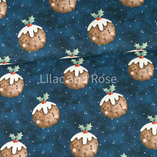 French Terry - Christmas Puddings in Navy