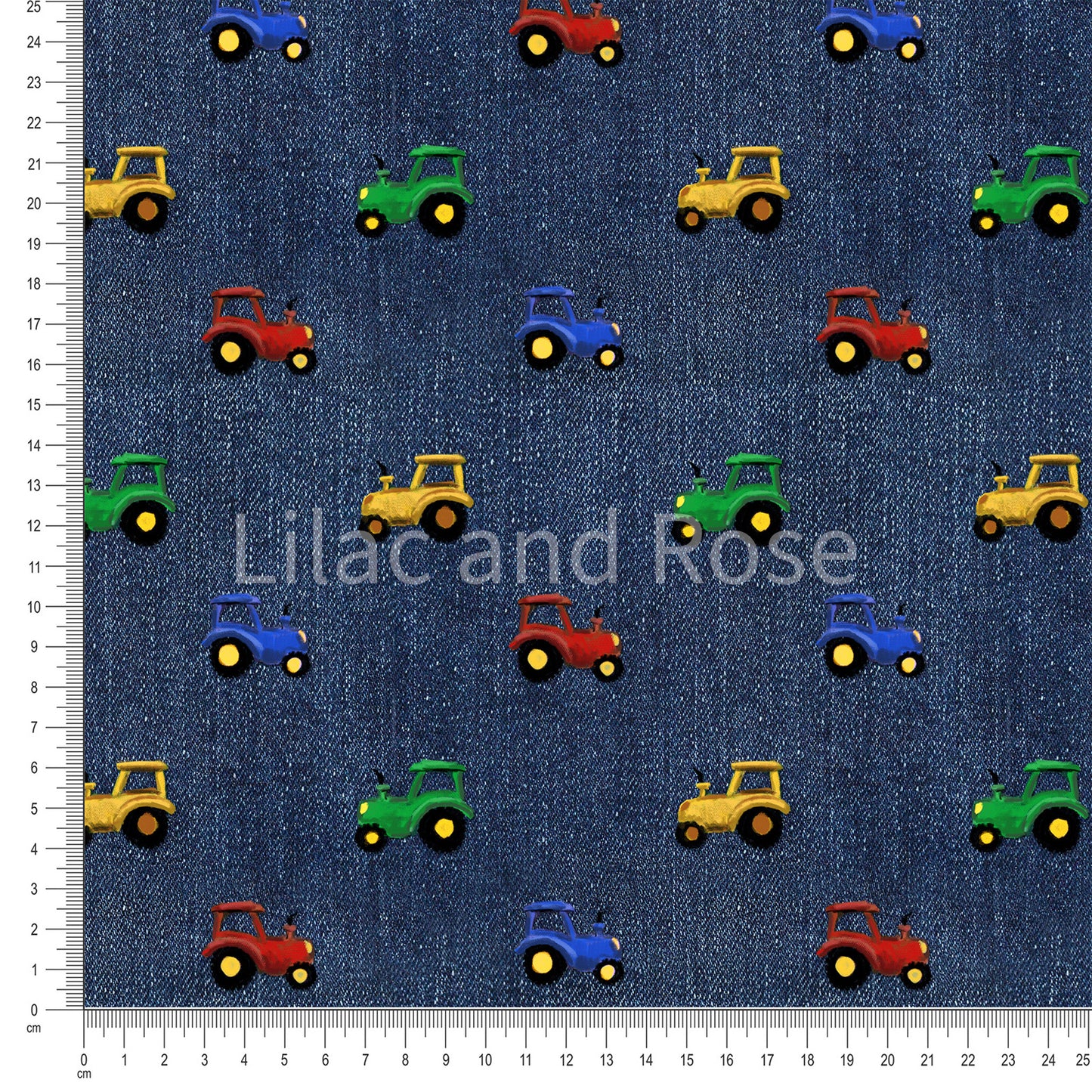 PRE-ORDER - Colourful Tractors on Denim