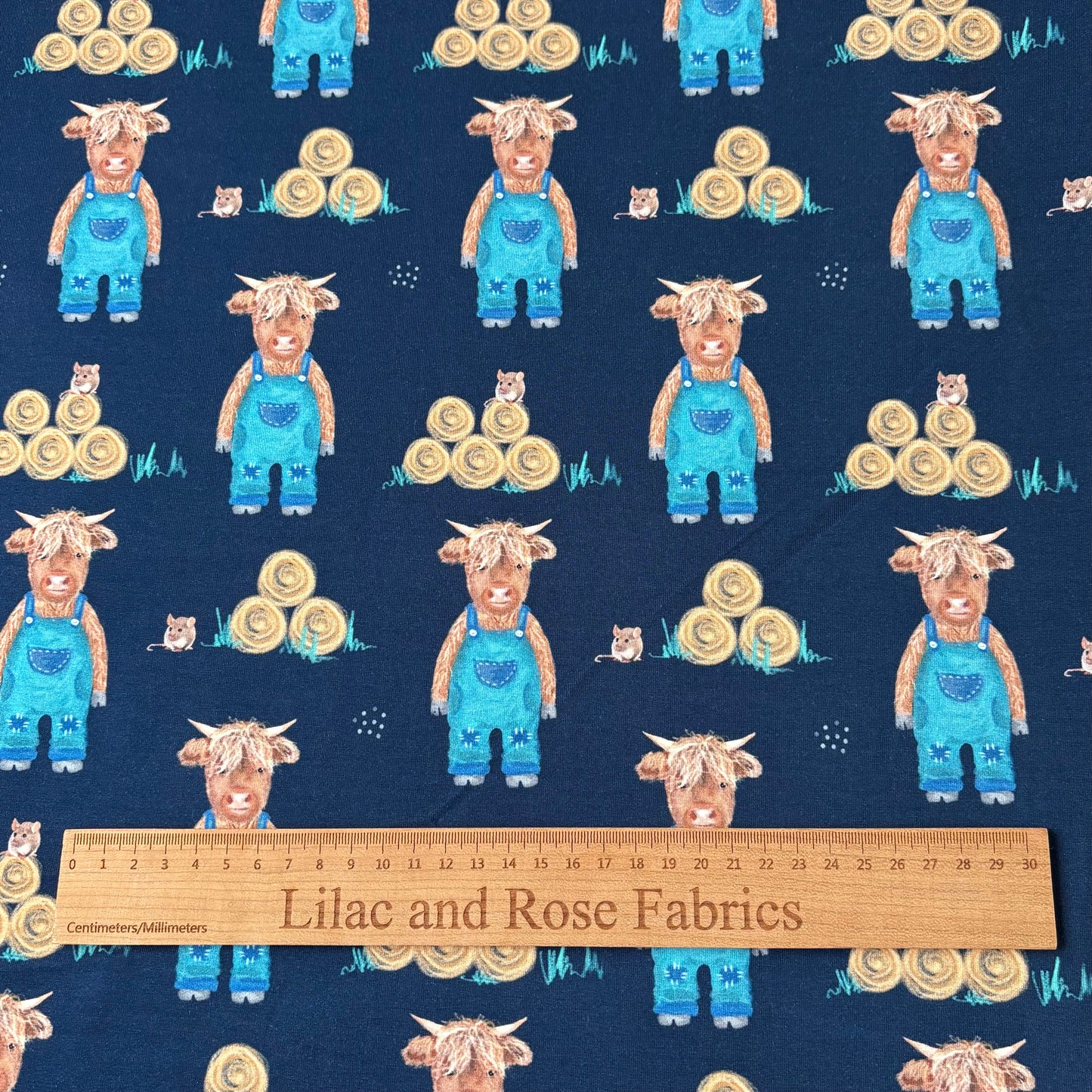 Cotton Jersey - Highland Cows in Blue