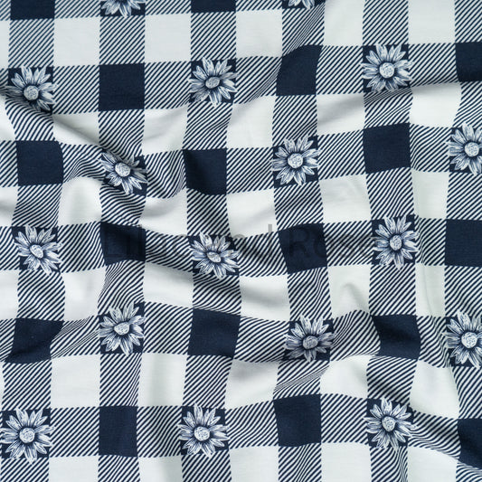 Cotton Jersey - Daisy Gingham Navy