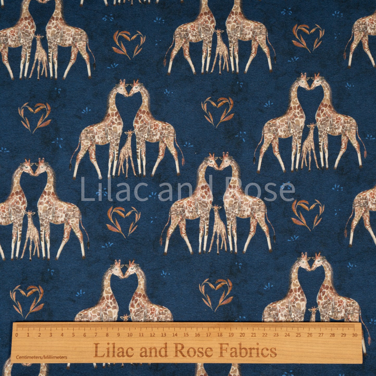 Remnant 48cm - Cotton Jersey 240gsm - Valentines Giraffes in Navy (Exclusive)