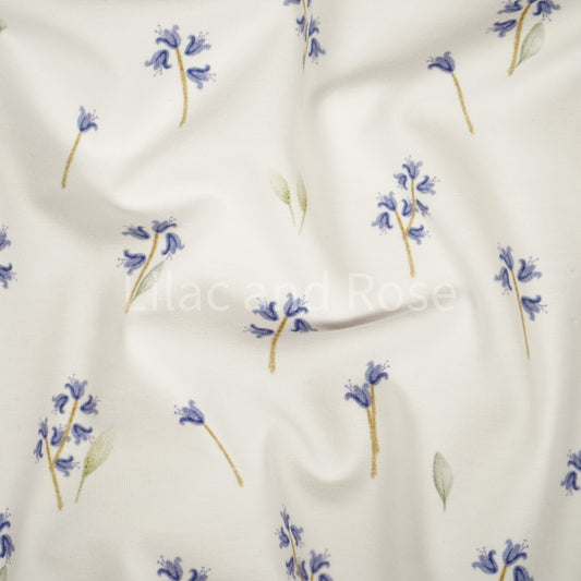 Cotton Jersey - Bluebells in White