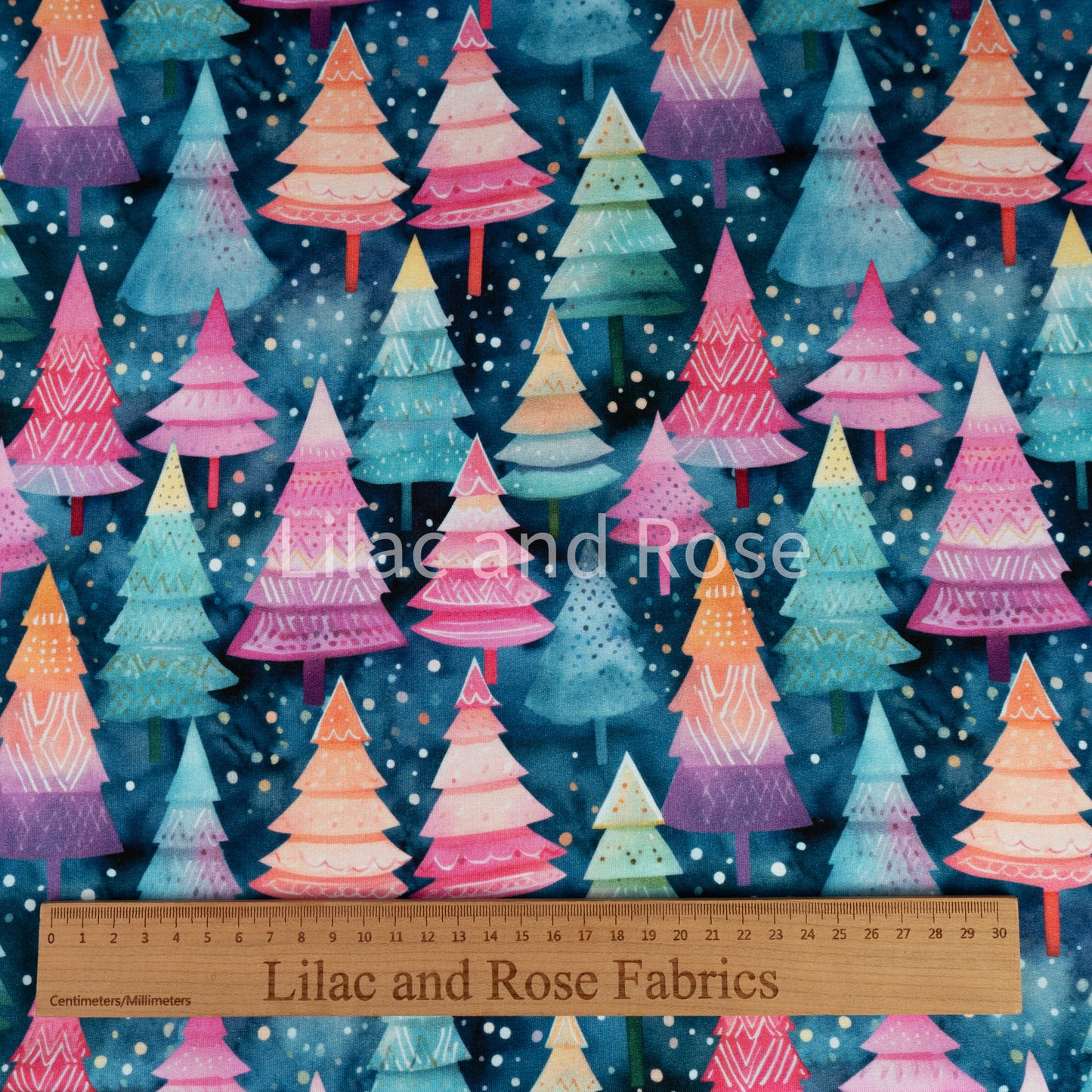 French Terry - Christmas Trees - Pink