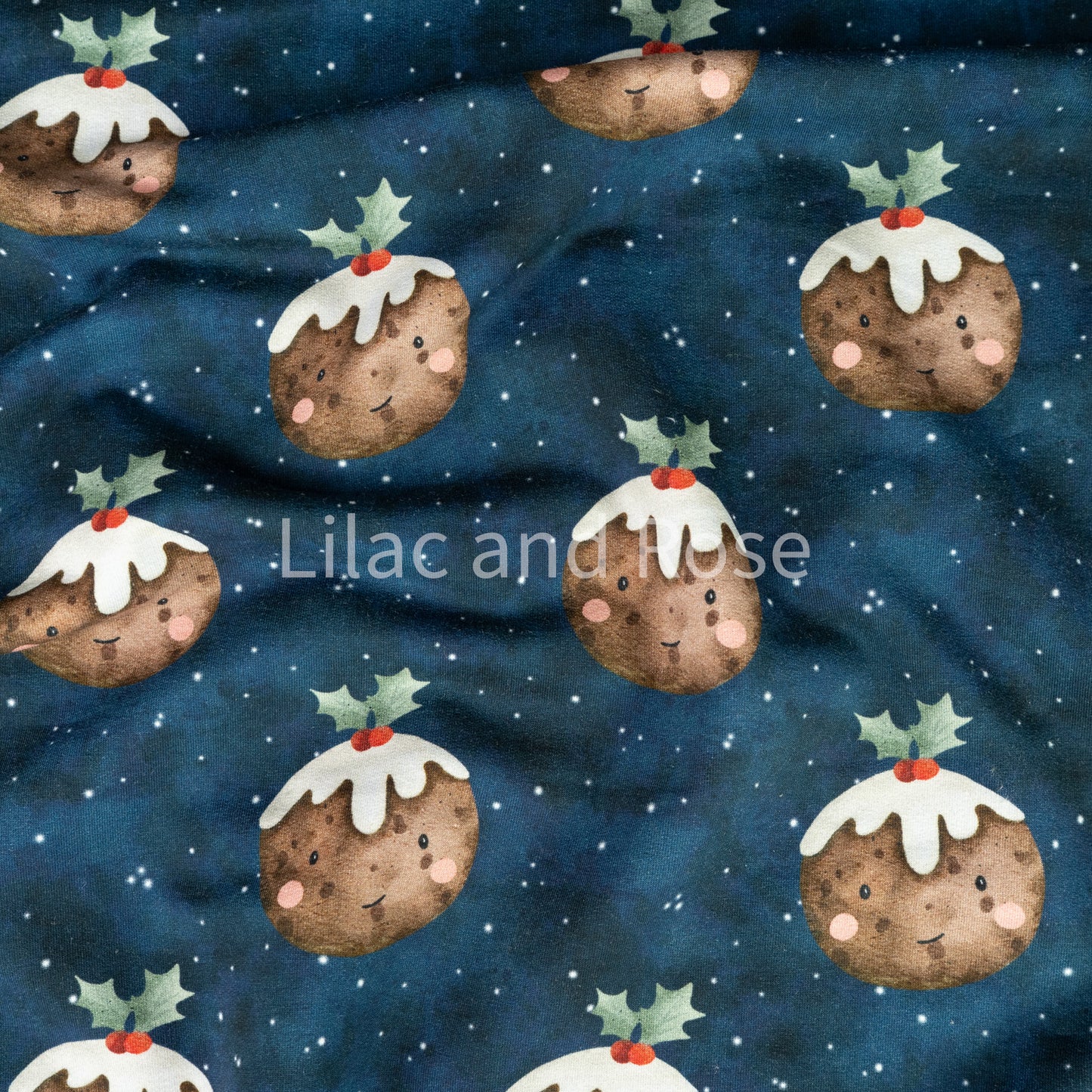 French Terry - Christmas Puddings in Navy