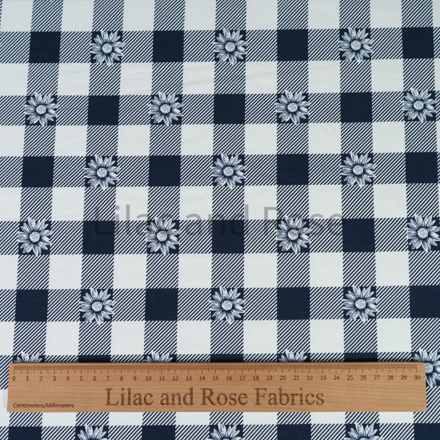 Cotton Jersey - Daisy Gingham Navy