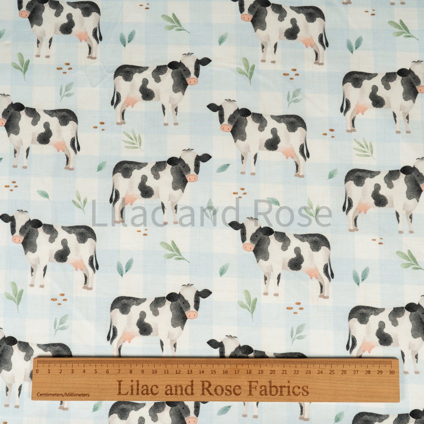 Cotton Jersey - Dairy Cows Blue Gingham