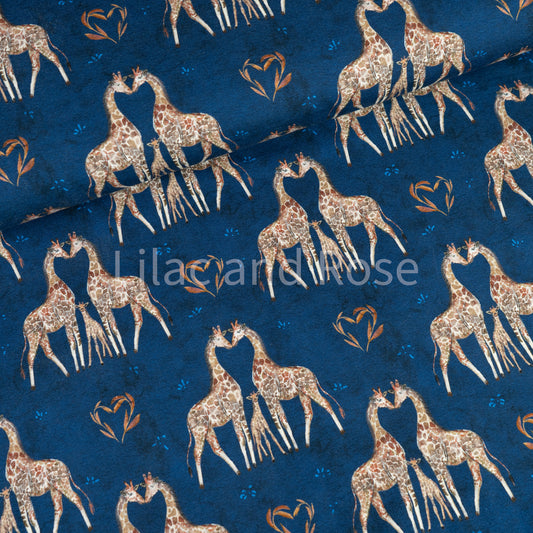 Cotton Jersey - Valentines Giraffes in Navy (Exclusive)
