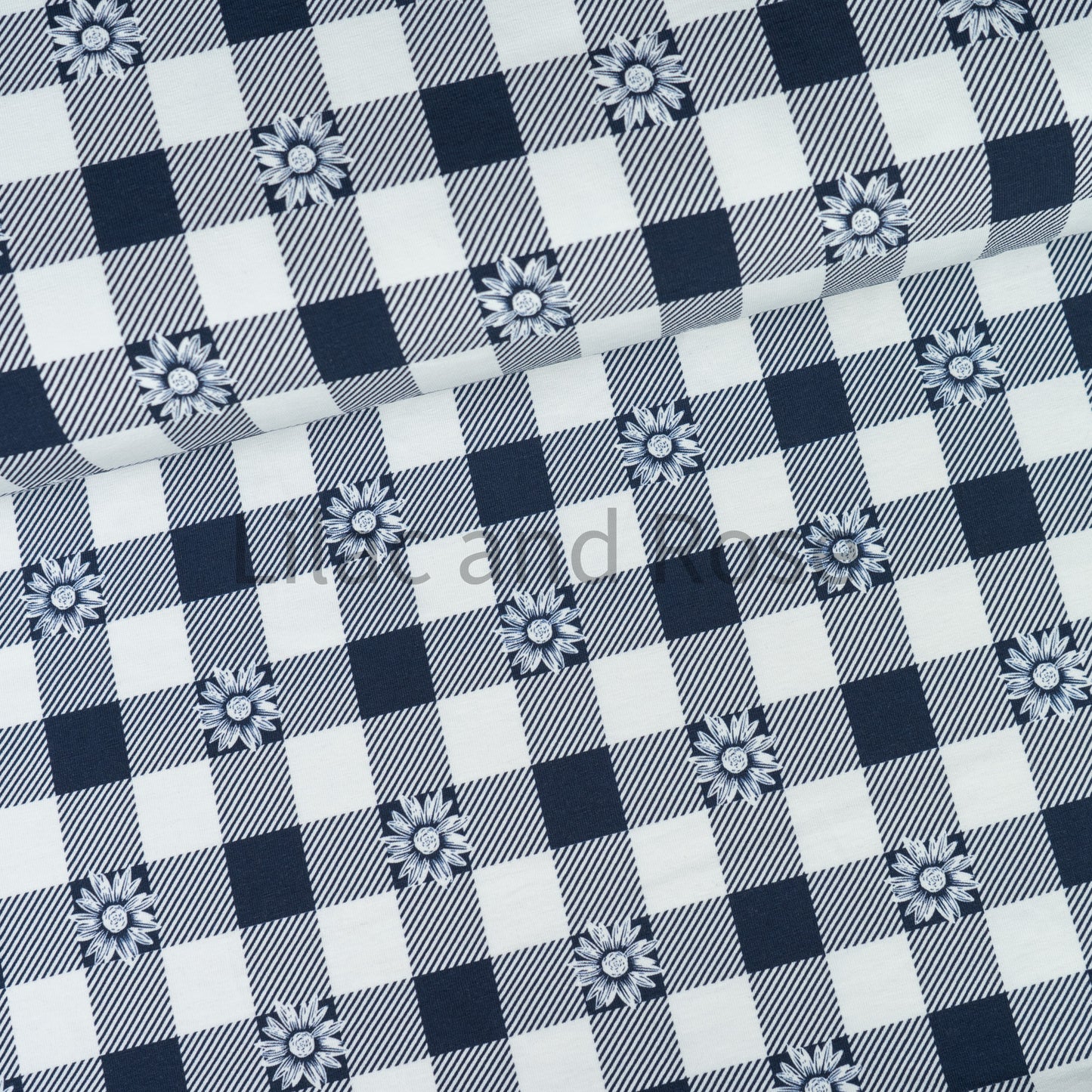Cotton Jersey - Daisy Gingham Navy