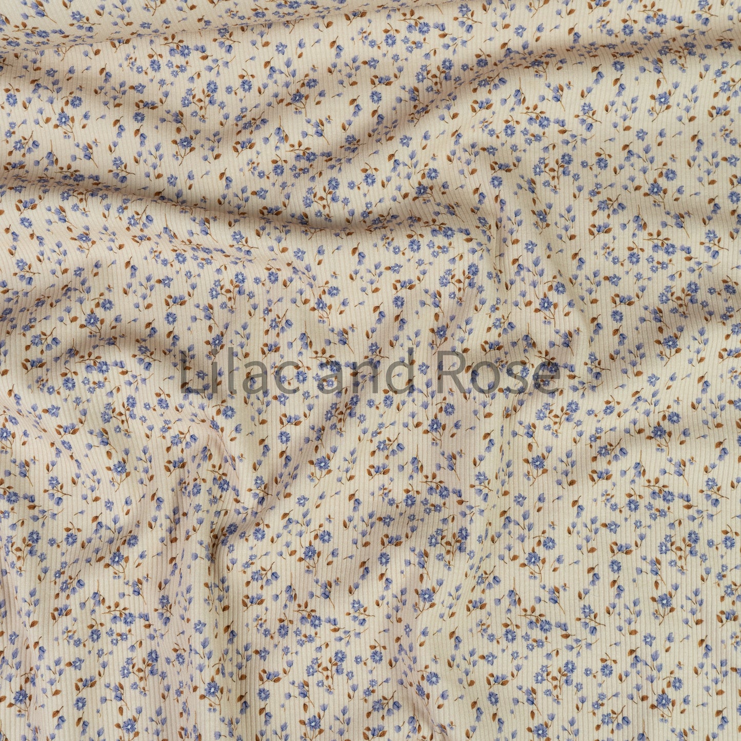 Fine Rib Knit Jersey - Mini Blue Flowers