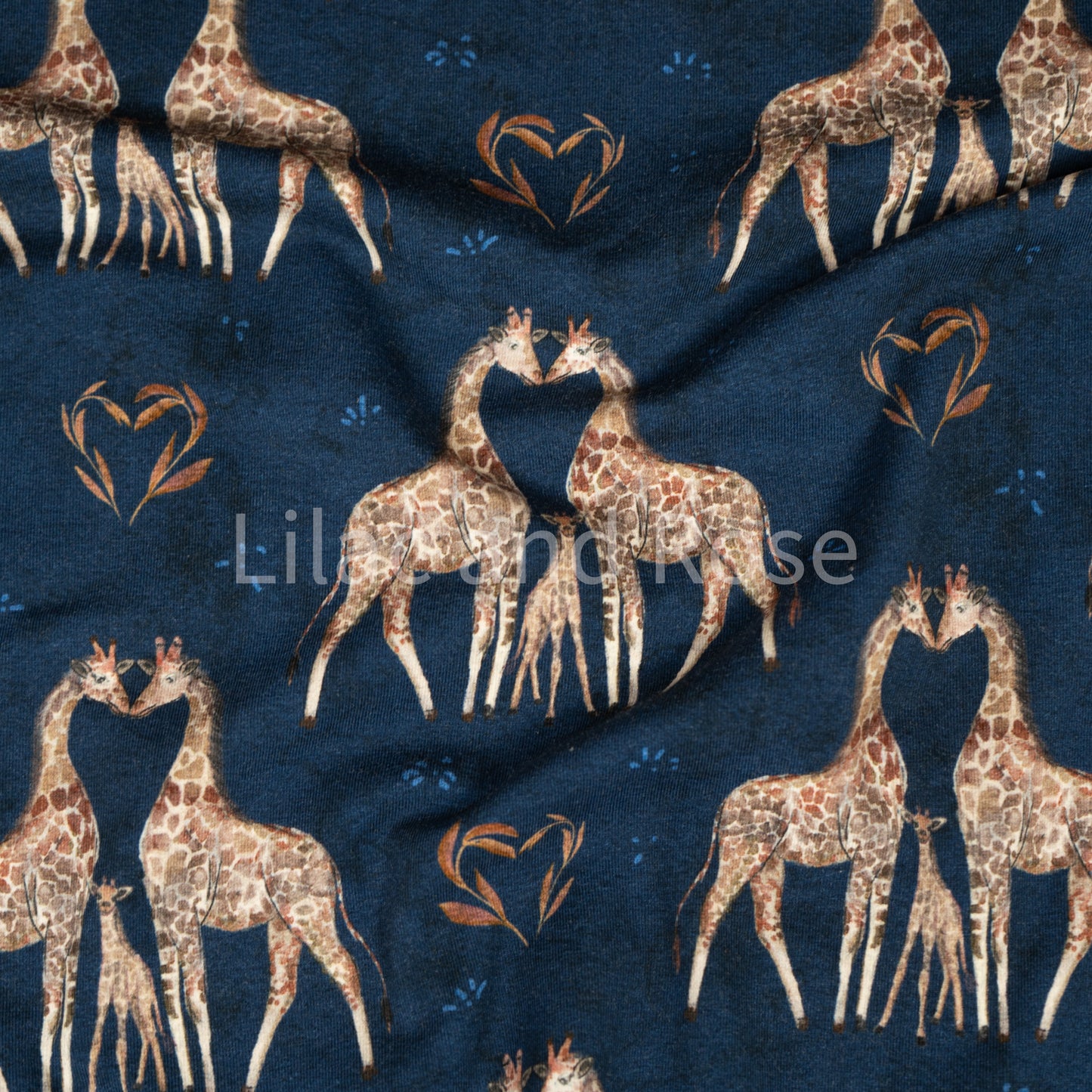Remnant 48cm - Cotton Jersey 240gsm - Valentines Giraffes in Navy (Exclusive)