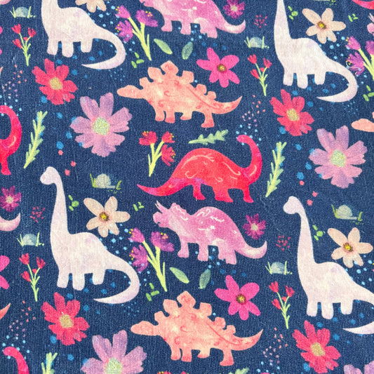 Remnant 83cm - Cotton Needlecord - Floral Dinos Navy
