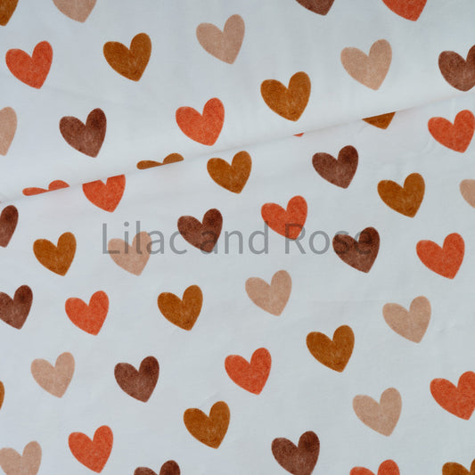 Cotton Jersey - Neutral Hearts on White