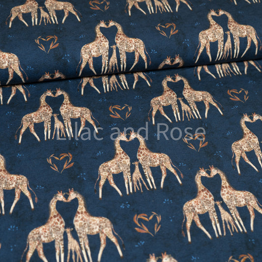 Remnant 48cm - Cotton Jersey 240gsm - Valentines Giraffes in Navy (Exclusive)