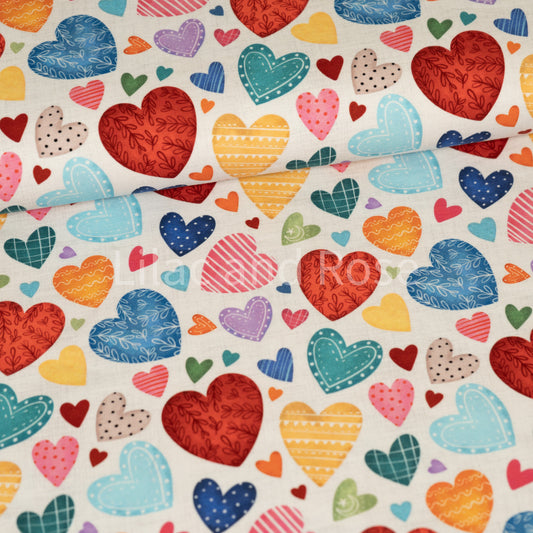 Cotton Jersey 240gsm - Colourful Hearts