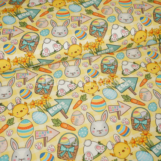 Cotton Jersey 240gsm - Easter in Yellow Gingham (Exclusive)