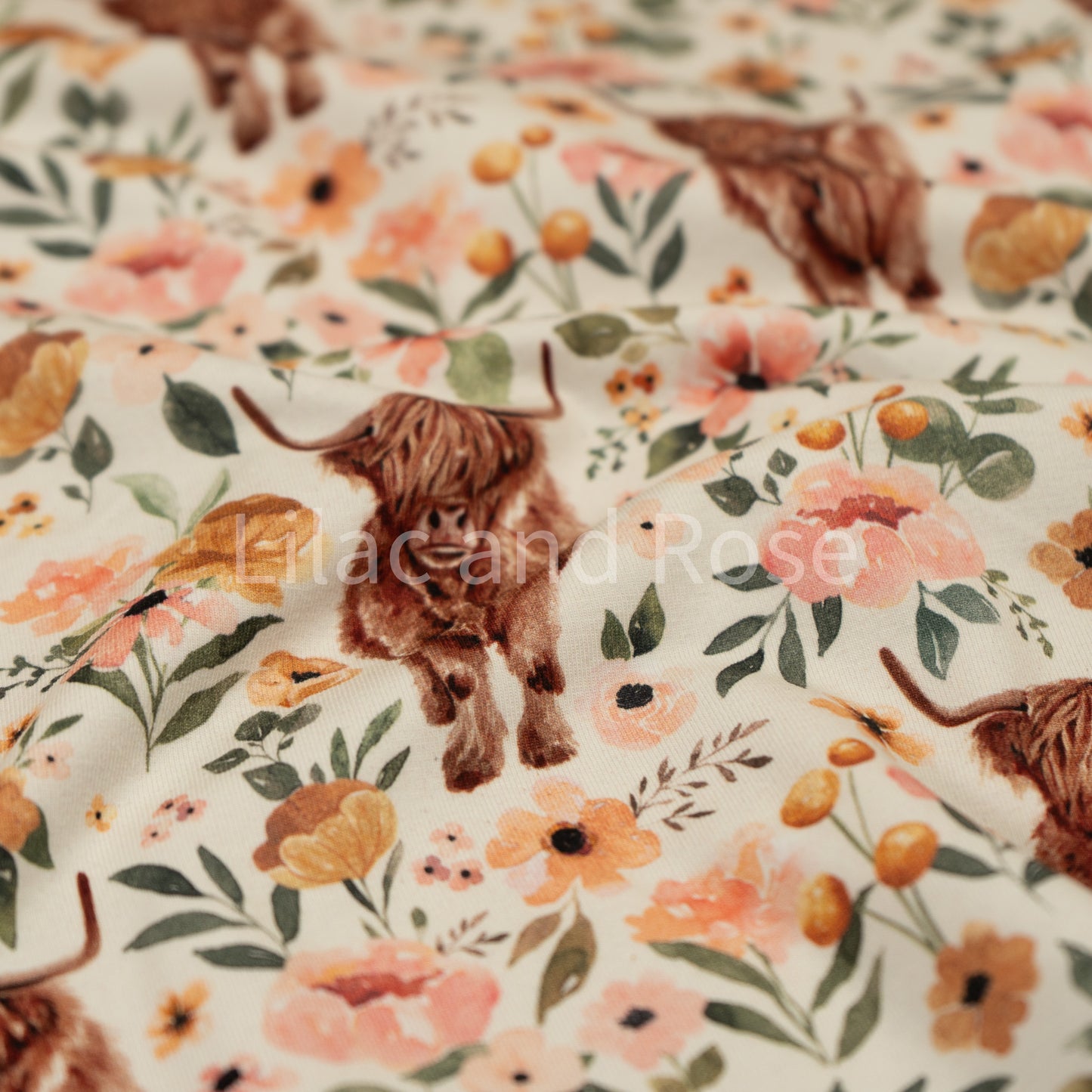 Cotton Jersey - Highland Cow Floral