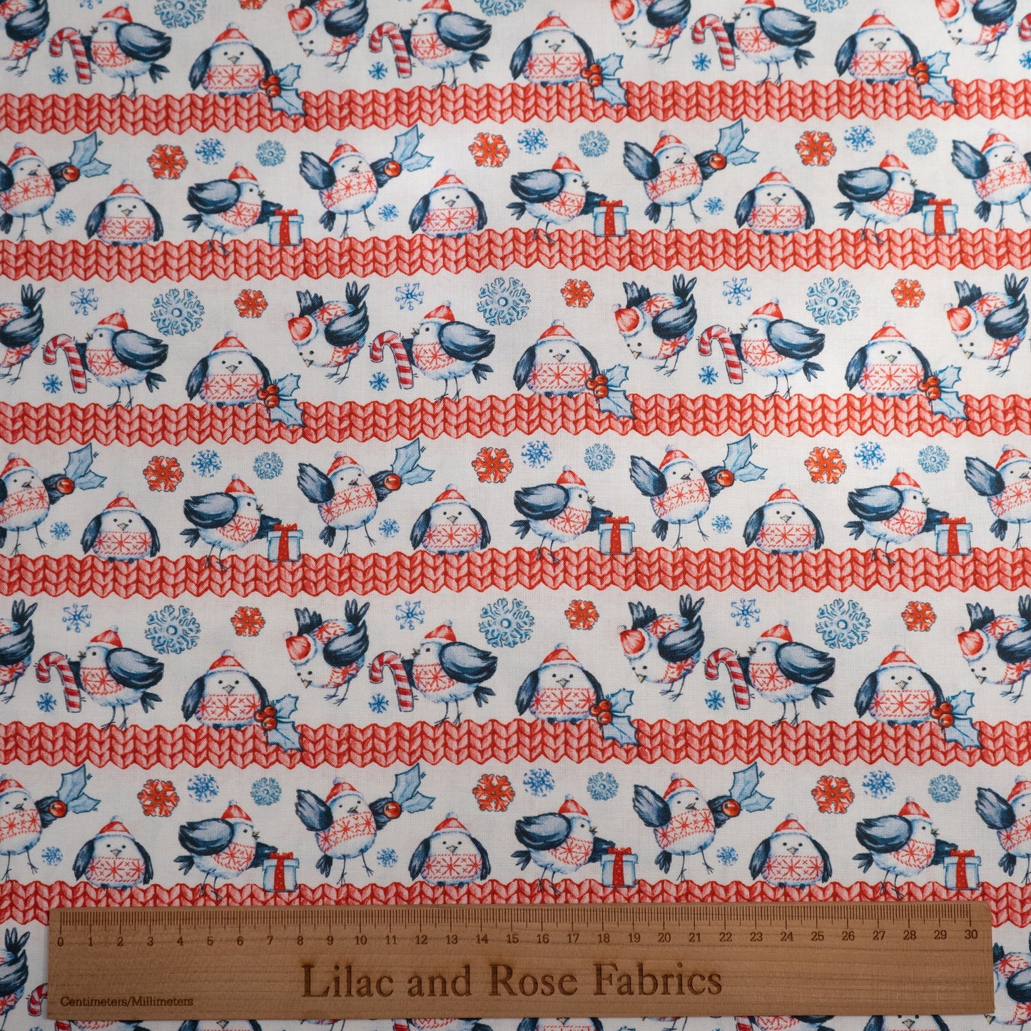 100% Cotton - Red and White Robins