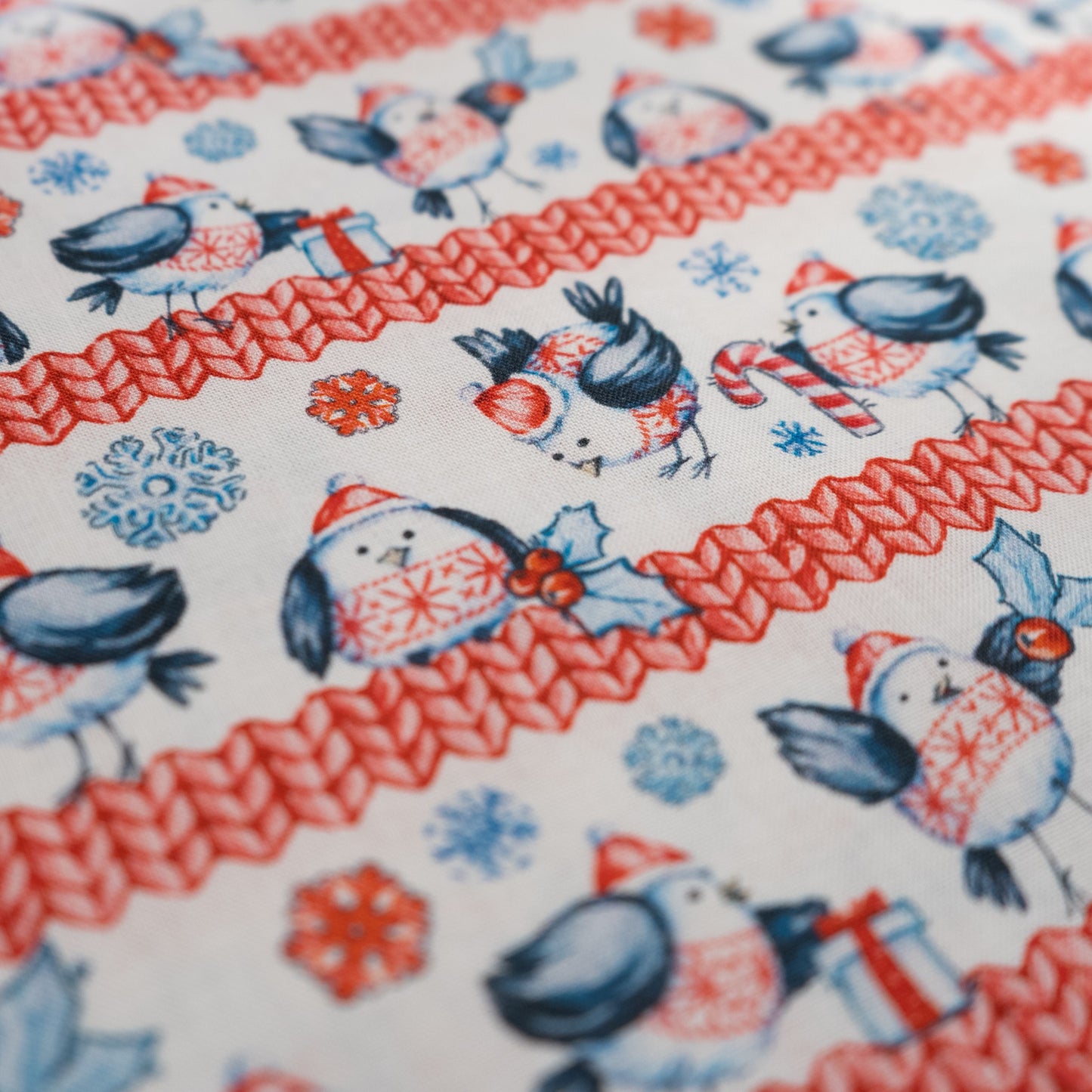 100% Cotton - Red and White Robins
