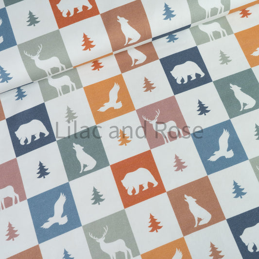 Cotton Jersey - Checked Forest Animals