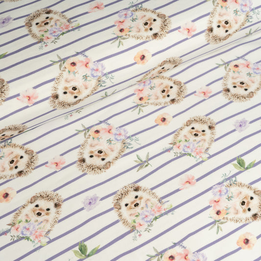 Cotton Jersey - Hedgehogs and Flowers