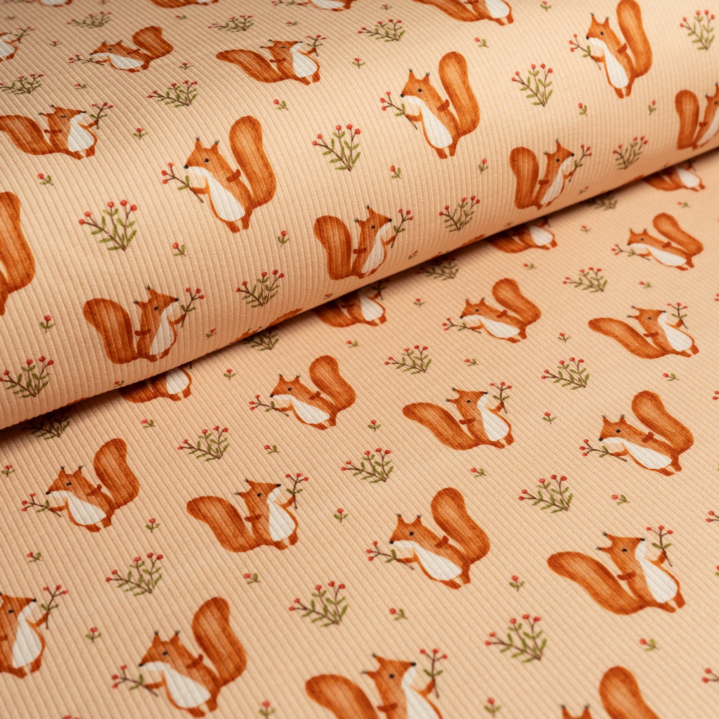 Fine Rib Knit Jersey - Squirrels