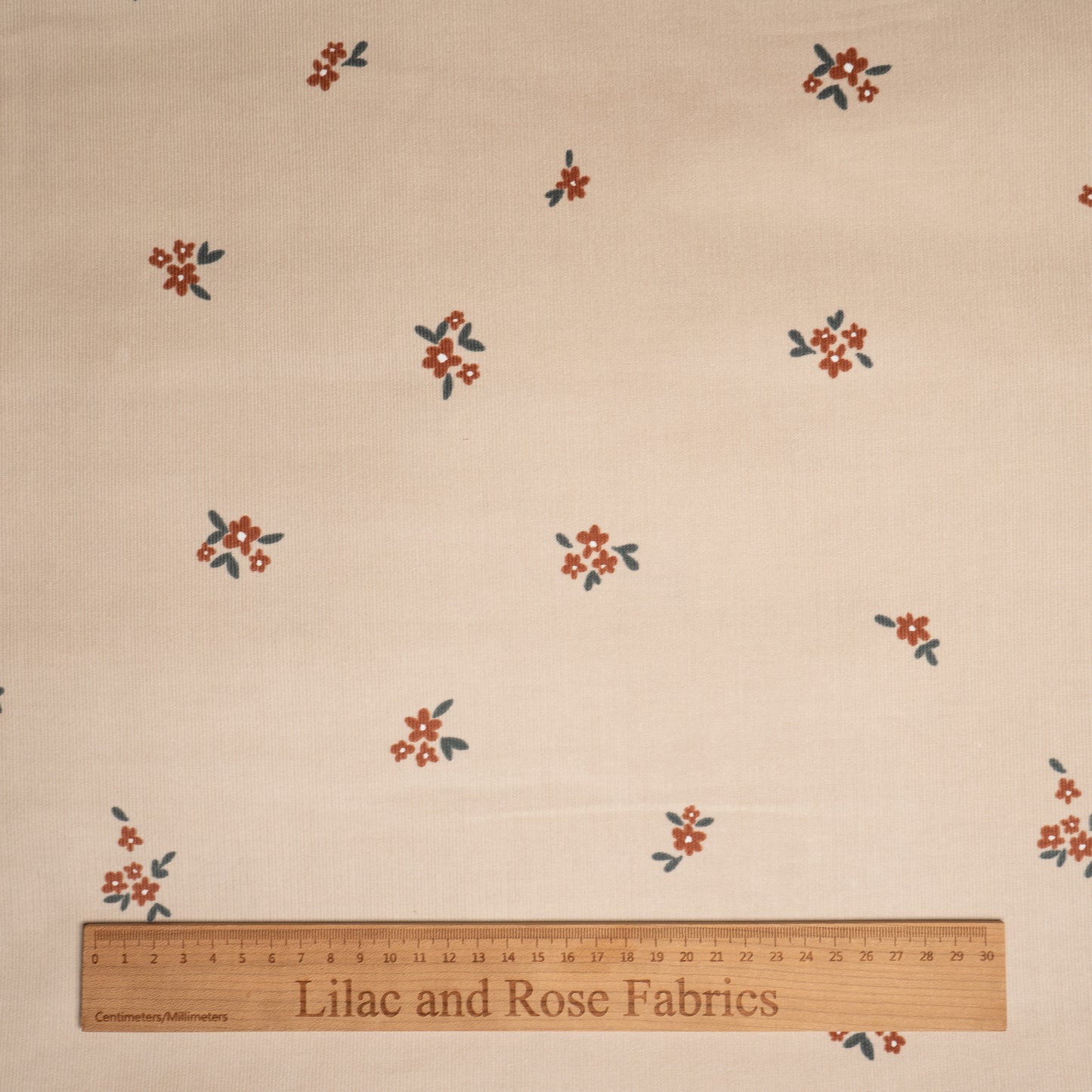 Remnant 37cm - 21 Wale Needlecord -  Beige Flowers