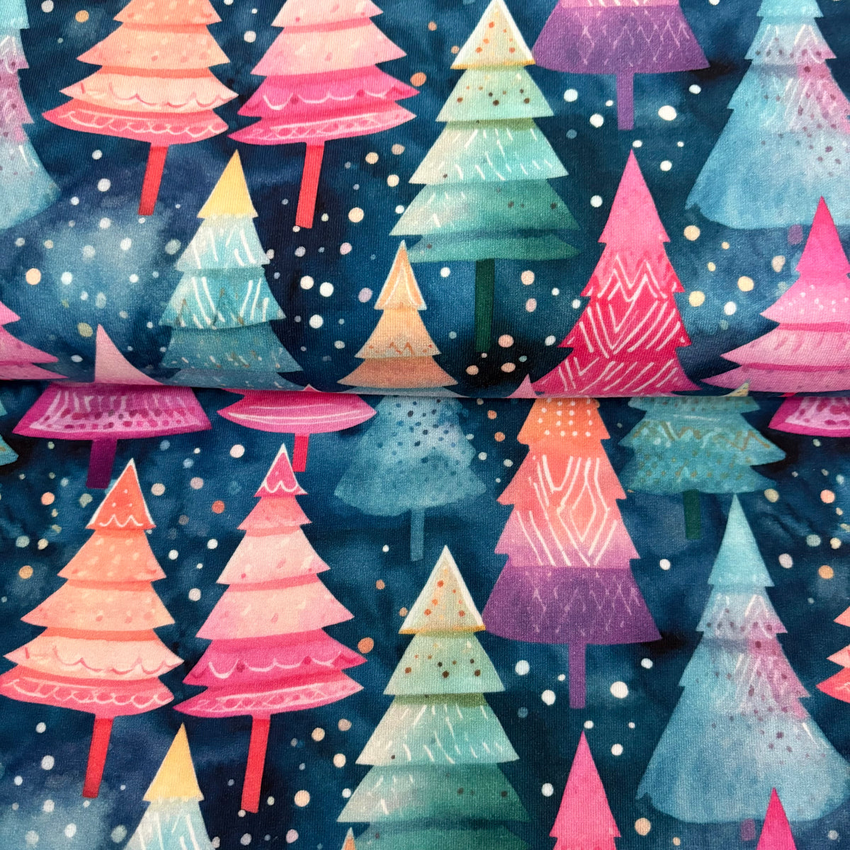 Cotton Jersey - Christmas Trees Pink