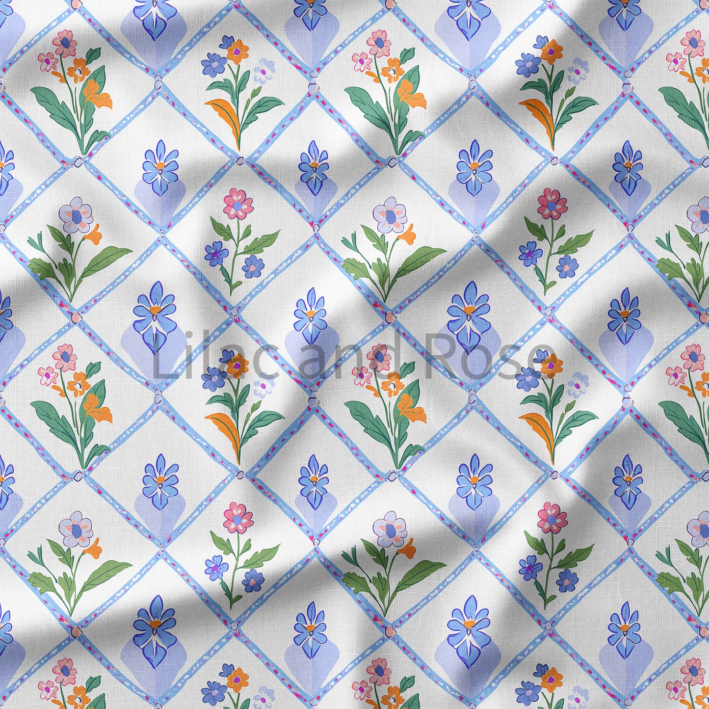 PRE-ORDER - Blue and White Diamond Floral