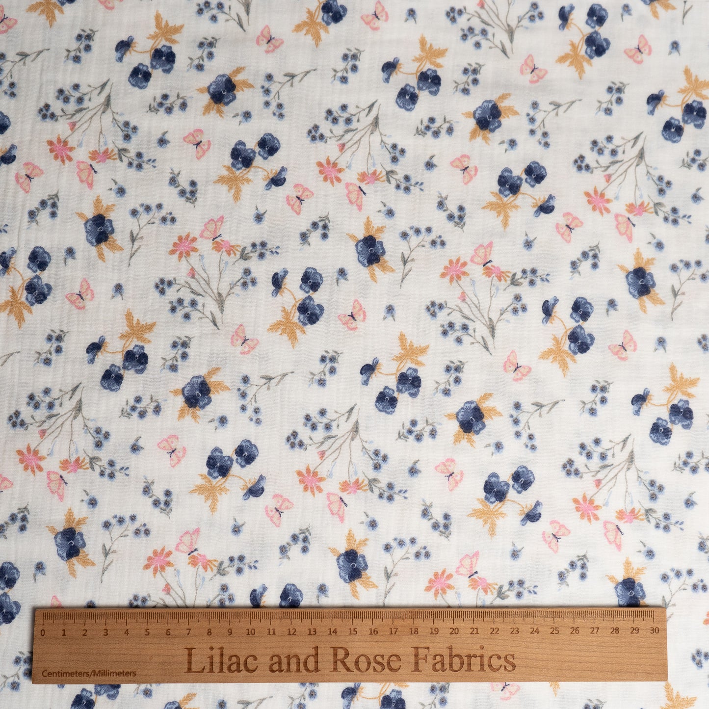 Double Gauze - Blue Flowers