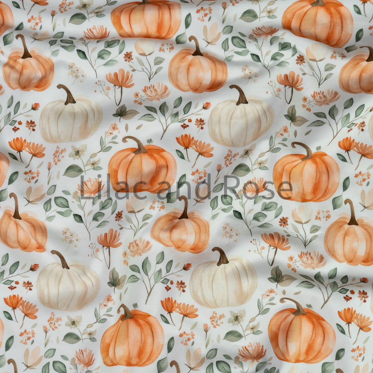 Cotton Jersey - Floral Pumpkins on White