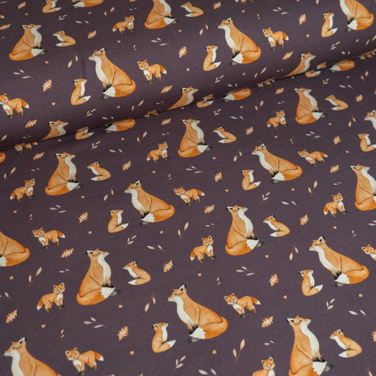Cotton Jersey - Foraging Foxes in Plum (Exclusive)