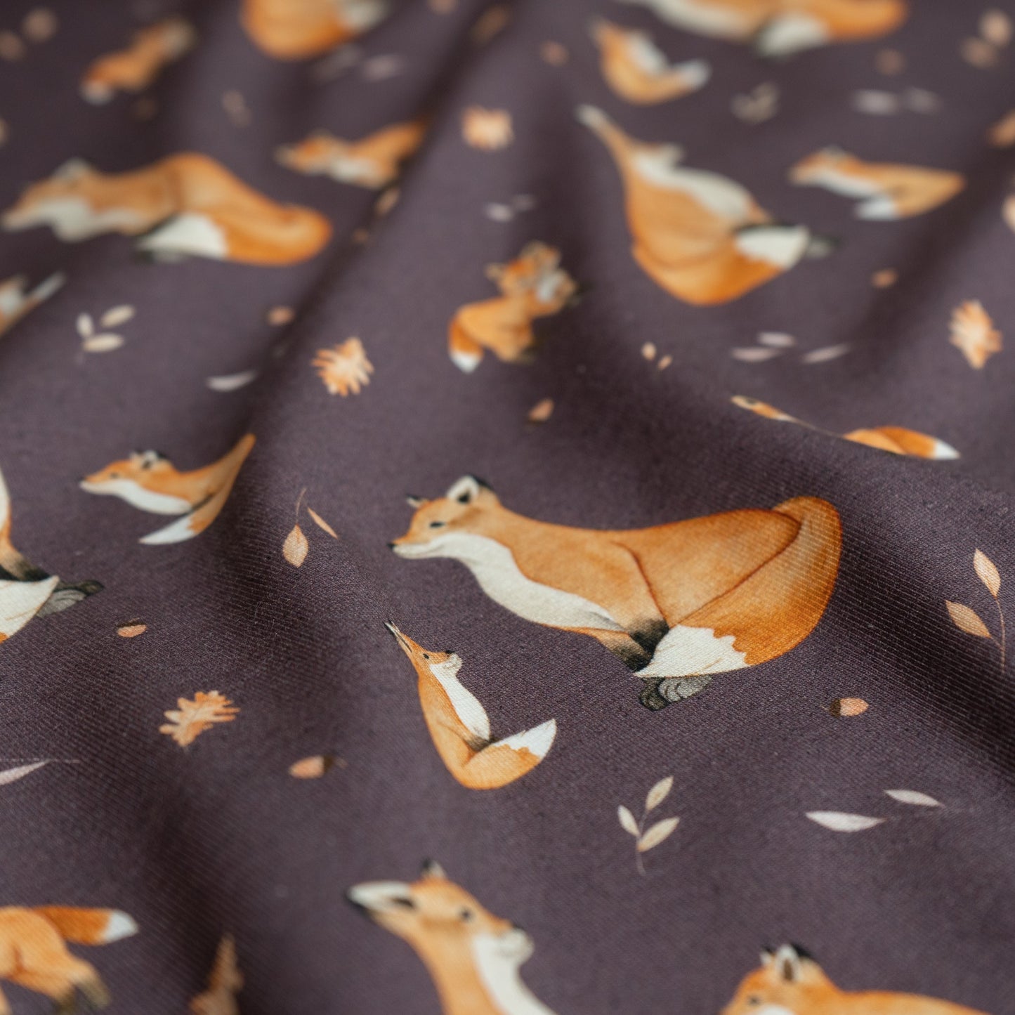 Cotton Jersey - Foraging Foxes in Plum (Exclusive)