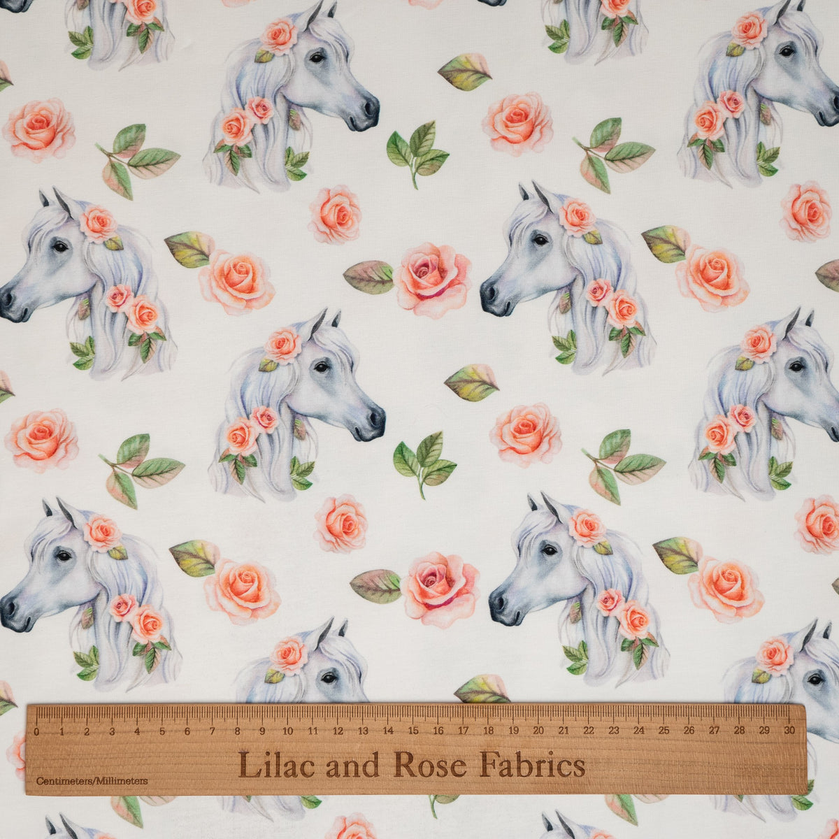 Cotton Jersey - Horses and Pink Roses