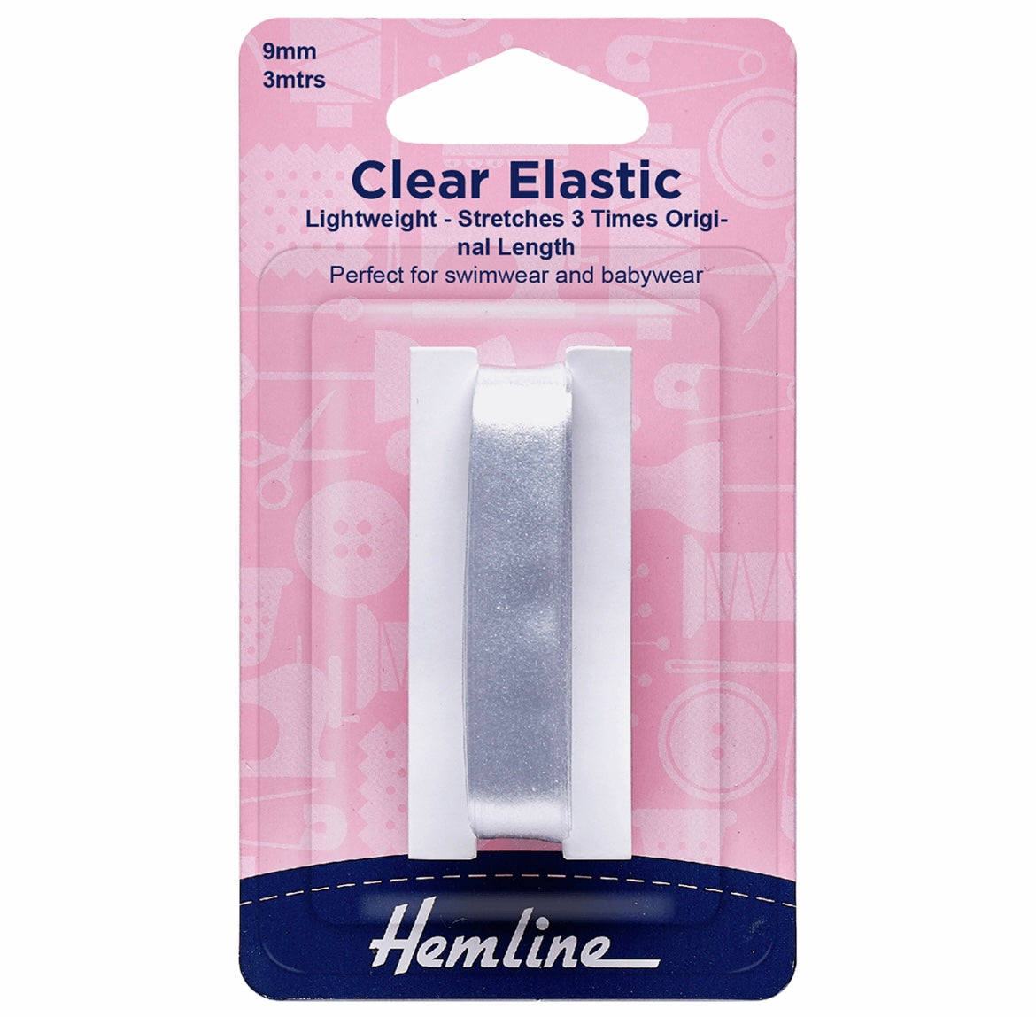Hemline Clear Elastic - 9mm wide x 3m - Swimwear Elastic