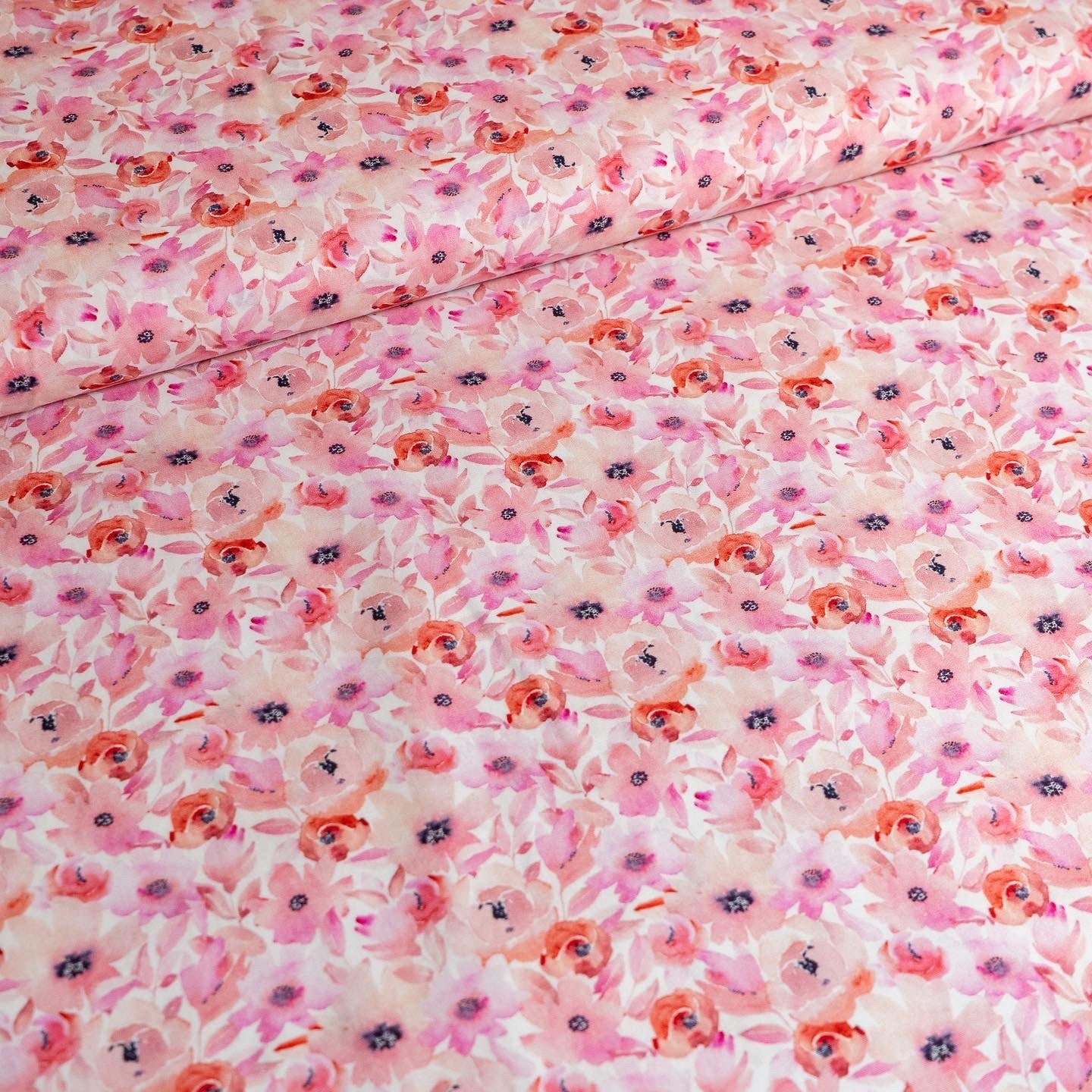 100% Cotton - Pink Watercolour Floral