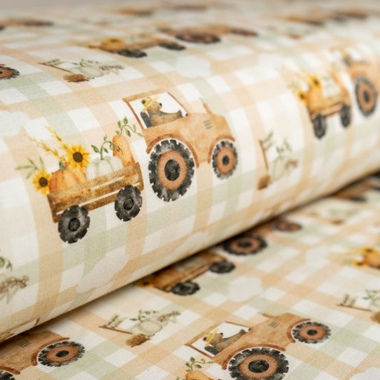 Cotton Jersey - Autumn Tractor in Plaid (Exclusive)